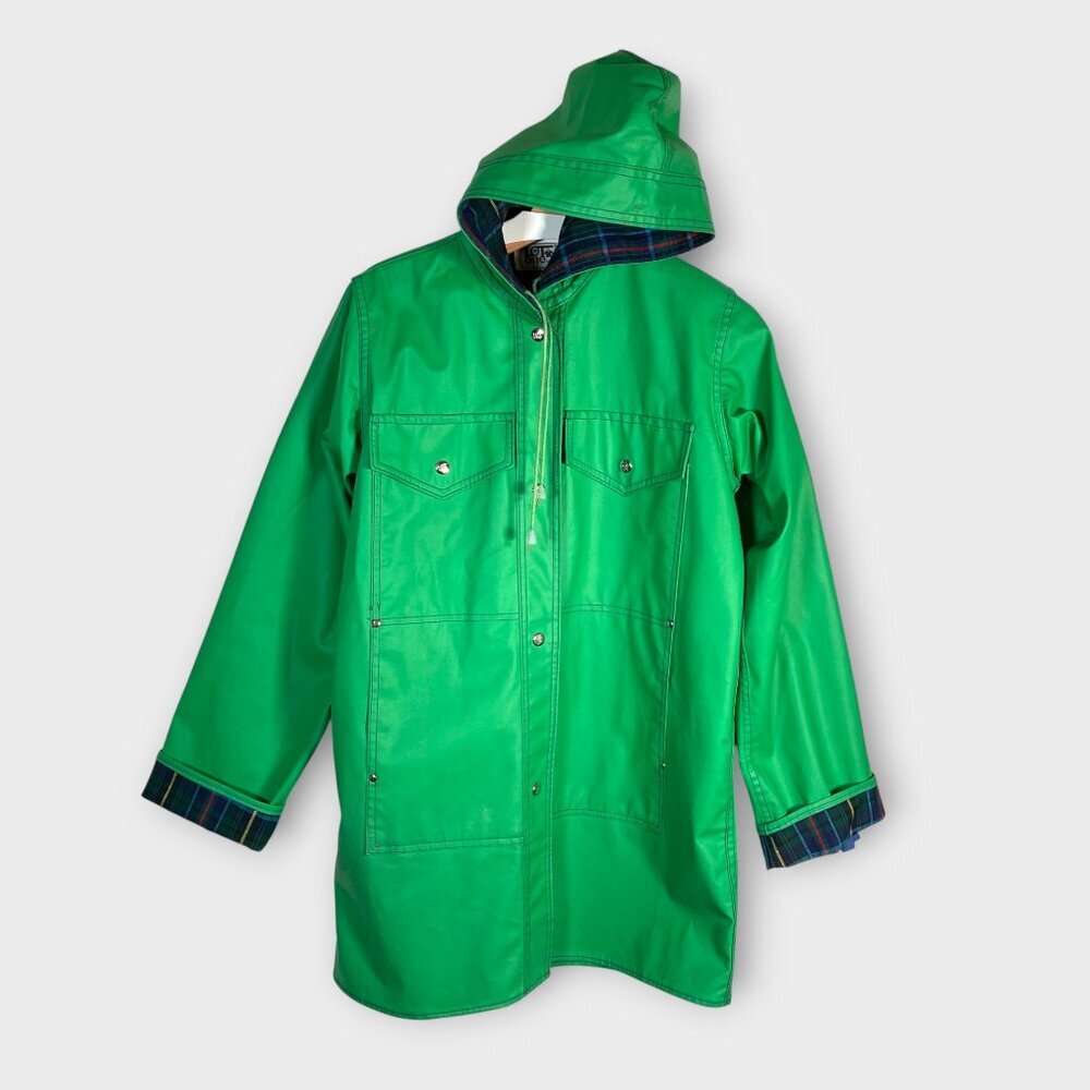 🦜 Vintage Raincoat Jacket Size Tag Missing Fits as Woman's LARGE Green 80s 90s - Picture 3 of 13
